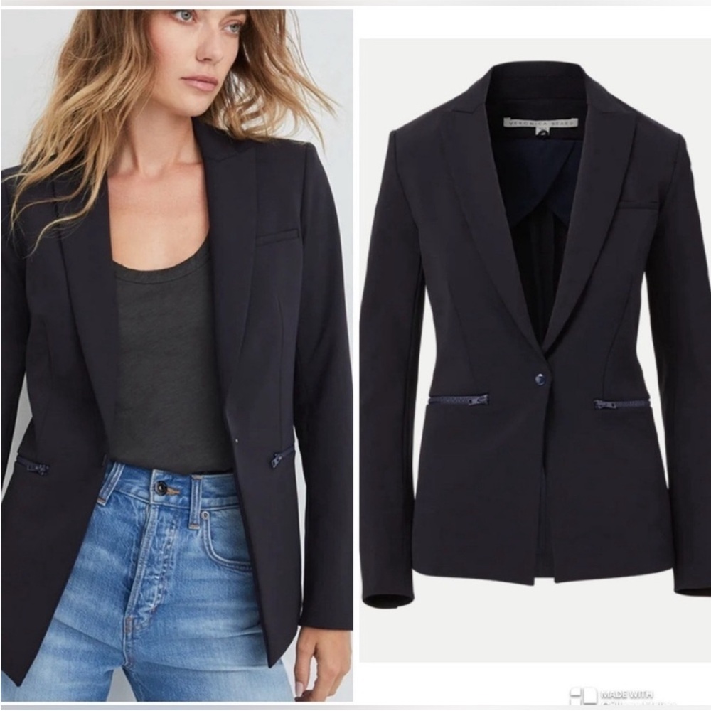 $698 Veronica Beard iconic black scuba Dickey jacket zipper pocket size 00